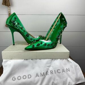 Good American Emerald Green Jeweled Pointed-Toe Stiletto Heels